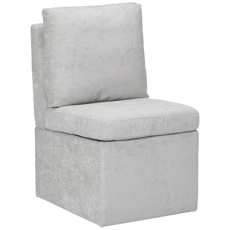 Chaise de salle à manger capitonnée en chenille avec rangement sous l'assise et roulettes