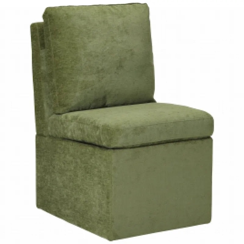 Chaise de salle à manger capitonnée en chenille avec rangement sous l'assise et roulettes