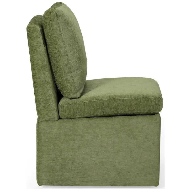Chaise de salle à manger capitonnée en chenille avec rangement sous l'assise et roulettes