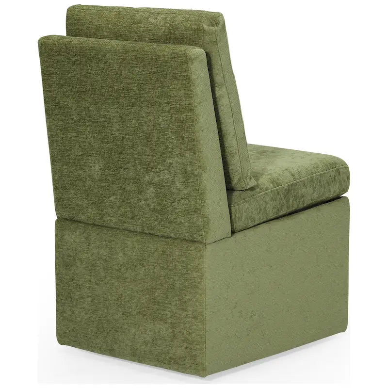 Chaise de salle à manger capitonnée en chenille avec rangement sous l'assise et roulettes