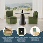 Chaise de salle à manger capitonnée en chenille avec rangement sous l'assise et roulettes