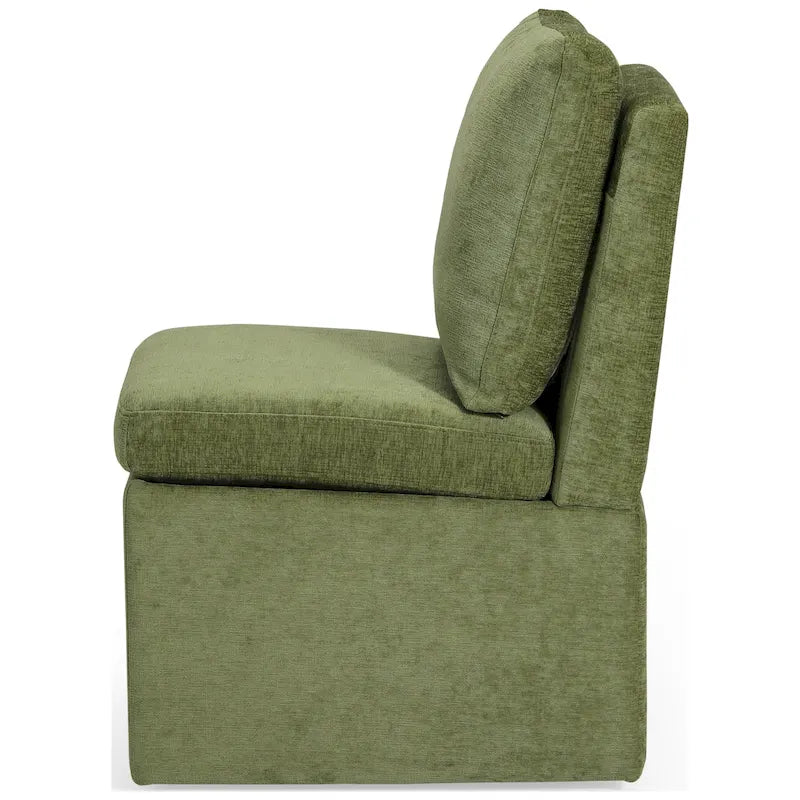 Chaise de salle à manger capitonnée en chenille avec rangement sous l'assise et roulettes