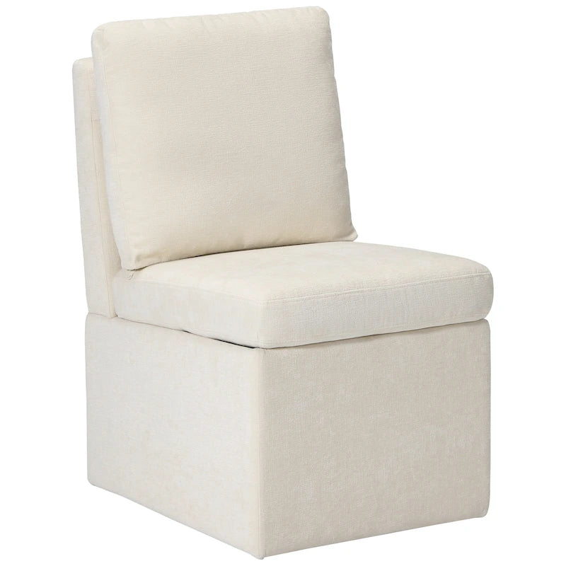 Chaise de salle à manger capitonnée en chenille avec rangement sous l'assise et roulettes
