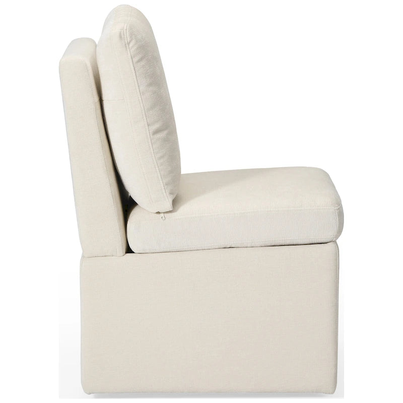 Chaise de salle à manger capitonnée en chenille avec rangement sous l'assise et roulettes