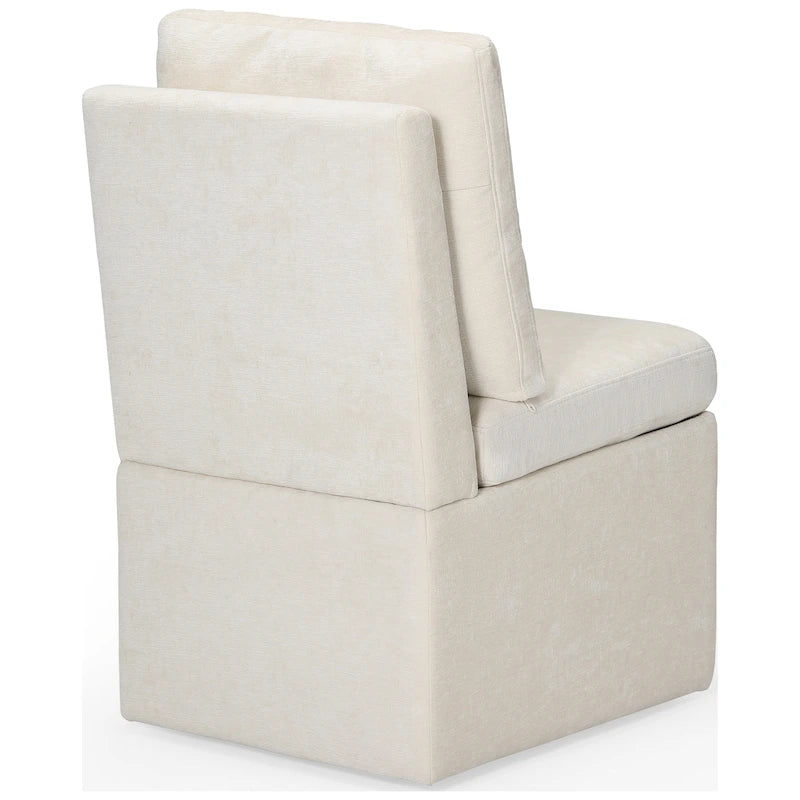 Chaise de salle à manger capitonnée en chenille avec rangement sous l'assise et roulettes
