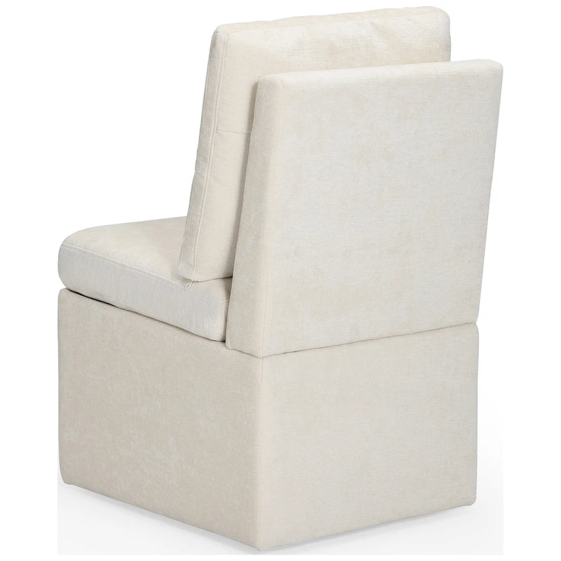 Chaise de salle à manger capitonnée en chenille avec rangement sous l'assise et roulettes