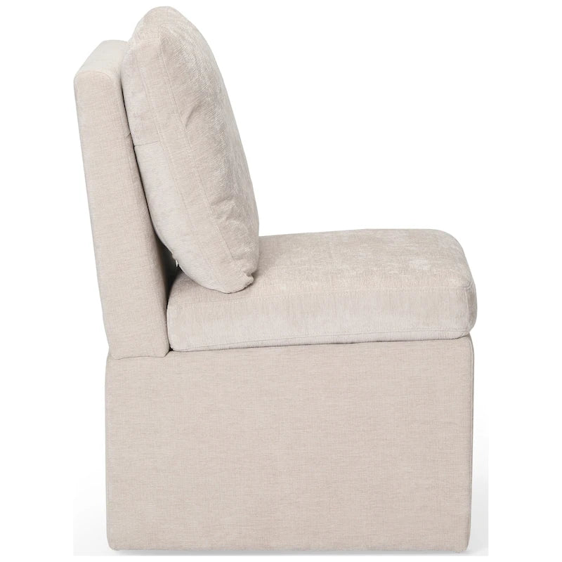 Chaise de salle à manger capitonnée en chenille avec rangement sous l'assise et roulettes