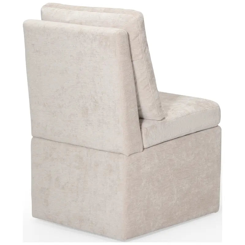 Chaise de salle à manger capitonnée en chenille avec rangement sous l'assise et roulettes