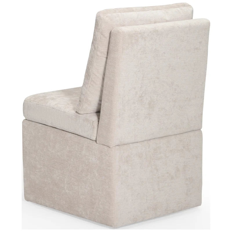 Chaise de salle à manger capitonnée en chenille avec rangement sous l'assise et roulettes