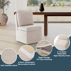 Chaise de salle à manger capitonnée en chenille avec rangement sous l'assise et roulettes