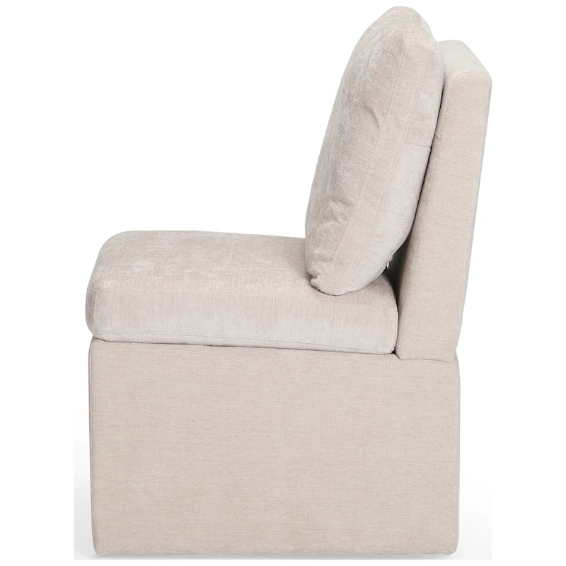 Chaise de salle à manger capitonnée en chenille avec rangement sous l'assise et roulettes