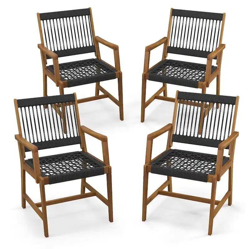 Chaises de salle à manger en bois d'acacia et en corde tressée résistantes aux intempéries pour patio