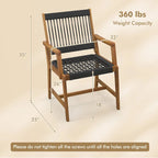Chaises de salle à manger en bois d'acacia et en corde tressée résistantes aux intempéries pour patio