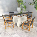 Chaises de salle à manger en bois d'acacia et en corde tressée résistantes aux intempéries pour patio