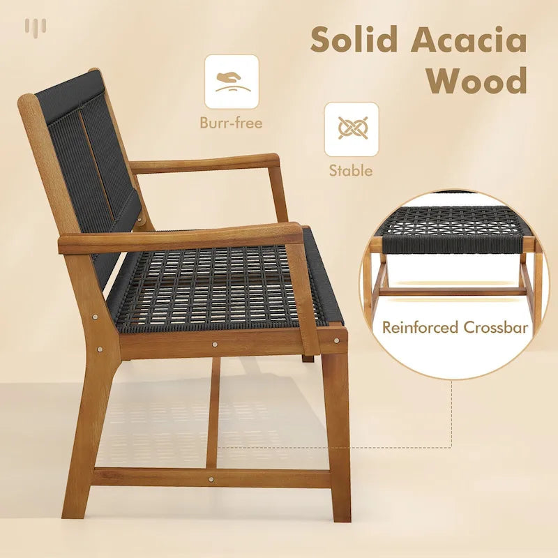 Chaises de salle à manger en bois d'acacia et en corde tressée résistantes aux intempéries pour patio