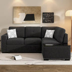 Canapé-lit convertible, canapé d'angle en L avec garniture cloutée, canapé de salon avec pouf de rangement et ports USB, porte-gobelet Noir