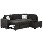 Canapé-lit convertible, canapé d'angle en L avec garniture cloutée, canapé de salon avec pouf de rangement et ports USB, porte-gobelet Noir