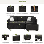 Canapé-lit convertible, canapé d'angle en L avec garniture cloutée, canapé de salon avec pouf de rangement et ports USB, porte-gobelet Noir