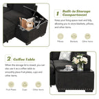 Canapé-lit convertible, canapé d'angle en L avec garniture cloutée, canapé de salon avec pouf de rangement et ports USB, porte-gobelet Noir
