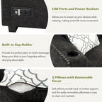 Canapé-lit convertible, canapé d'angle en L avec garniture cloutée, canapé de salon avec pouf de rangement et ports USB, porte-gobelet Noir