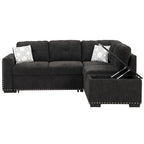 Canapé-lit convertible, canapé d'angle en L avec garniture cloutée, canapé de salon avec pouf de rangement et ports USB, porte-gobelet Noir