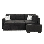 Canapé-lit convertible, canapé d'angle en L avec garniture cloutée, canapé de salon avec pouf de rangement et ports USB, porte-gobelet Noir