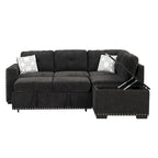 Canapé-lit convertible, canapé d'angle en L avec garniture cloutée, canapé de salon avec pouf de rangement et ports USB, porte-gobelet Noir