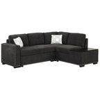 Canapé-lit convertible, canapé d'angle en L avec garniture cloutée, canapé de salon avec pouf de rangement et ports USB, porte-gobelet Noir