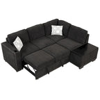 Canapé-lit convertible, canapé d'angle en L avec garniture cloutée, canapé de salon avec pouf de rangement et ports USB, porte-gobelet Noir