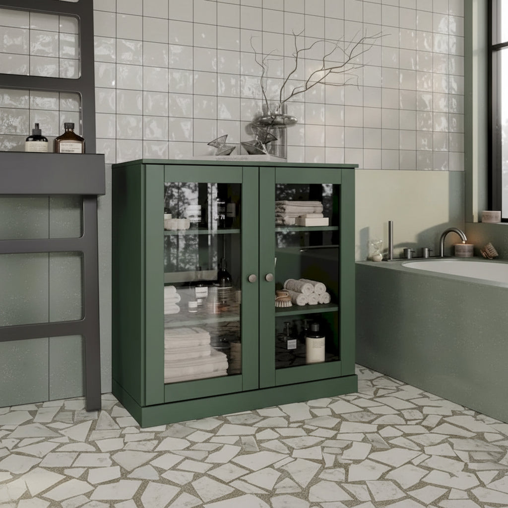 Palace Imports 100% Solid Wood 32 Bathroom Cabinet with Clear Glass Doors and Adjustable Shelves