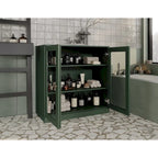 Meuble de salle de bain 100 % bois massif 32 po avec portes en verre transparent et étagères réglables