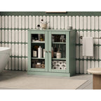 Meuble de salle de bain 100 % bois massif 32 po avec portes en verre transparent et étagères réglables