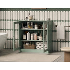 Meuble de salle de bain 100 % bois massif 32 po avec portes en verre transparent et étagères réglables