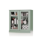 Meuble de salle de bain 100 % bois massif 32 po avec portes en verre transparent et étagères réglables