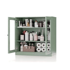 Meuble de salle de bain 100 % bois massif 32 po avec portes en verre transparent et étagères réglables