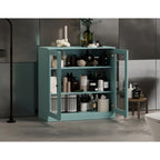 Meuble de salle de bain 100 % bois massif 32 po avec portes en verre transparent et étagères réglables