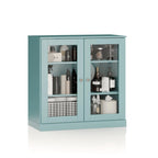Meuble de salle de bain 100 % bois massif 32 po avec portes en verre transparent et étagères réglables