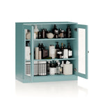 Meuble de salle de bain 100 % bois massif 32 po avec portes en verre transparent et étagères réglables