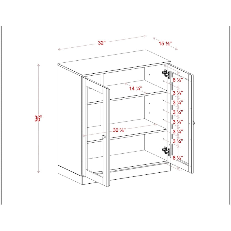 Meuble de salle de bain 100 % bois massif 32 po avec portes en verre transparent et étagères réglables