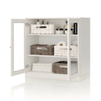 Meuble de salle de bain 100 % bois massif 32 po avec portes en verre transparent et étagères réglables