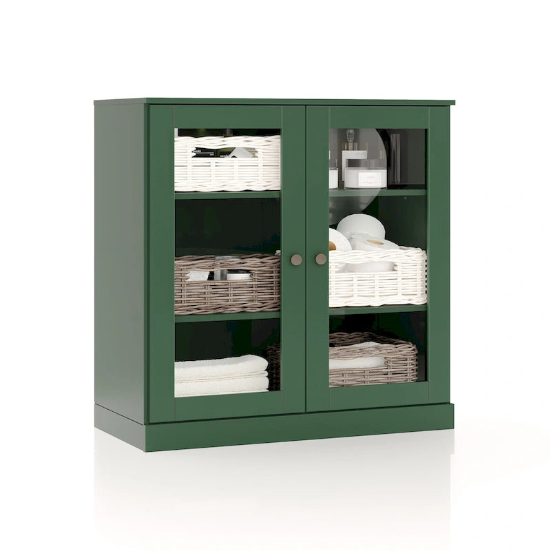 Meuble de salle de bain 100 % bois massif 32 po avec portes en verre transparent et étagères réglables