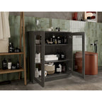 Meuble de salle de bain 100 % bois massif 32 po avec portes en verre transparent et étagères réglables
