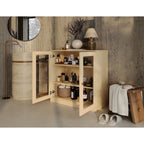 Meuble de salle de bain 100 % bois massif 32 po avec portes en verre transparent et étagères réglables