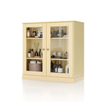 Meuble de salle de bain 100 % bois massif 32 po avec portes en verre transparent et étagères réglables