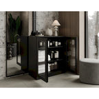 Meuble de salle de bain 100 % bois massif 32 po avec portes en verre transparent et étagères réglables