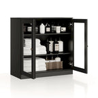 Meuble de salle de bain 100 % bois massif 32 po avec portes en verre transparent et étagères réglables
