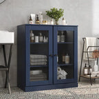 Meuble de salle de bain 100 % bois massif 32 po avec portes en verre transparent et étagères réglables