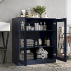 Meuble de salle de bain 100 % bois massif 32 po avec portes en verre transparent et étagères réglables
