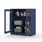 Meuble de salle de bain 100 % bois massif 32 po avec portes en verre transparent et étagères réglables