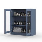 Meuble de salle de bain 100 % bois massif 32 po avec portes en verre transparent et étagères réglables